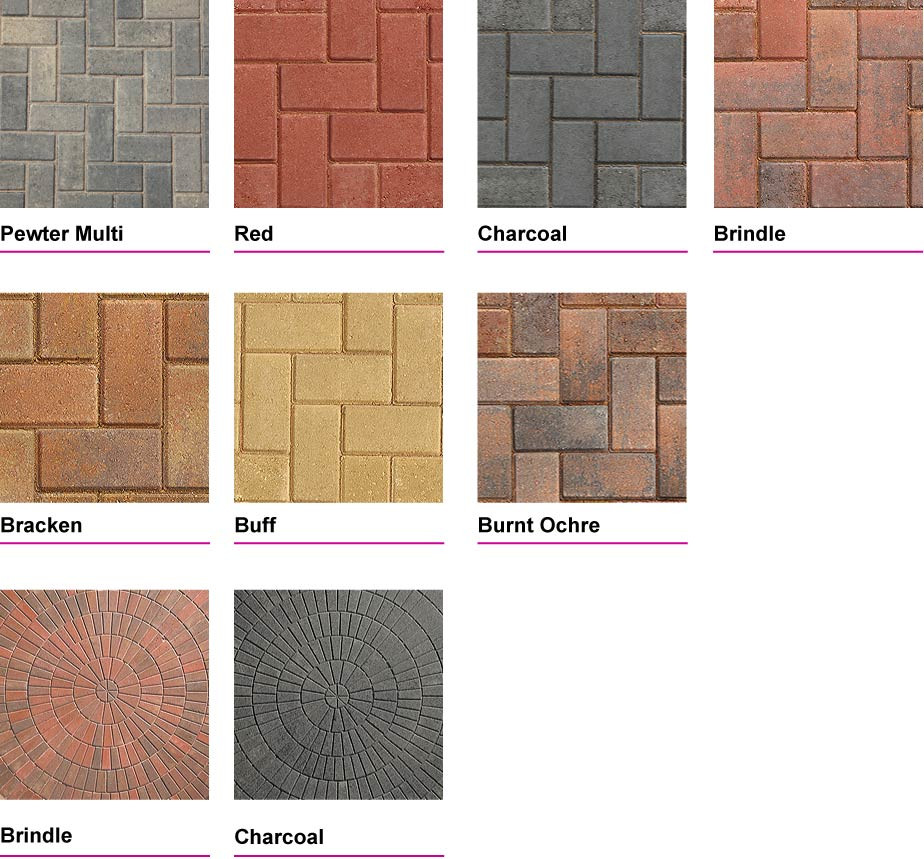 Block paving options and colours.